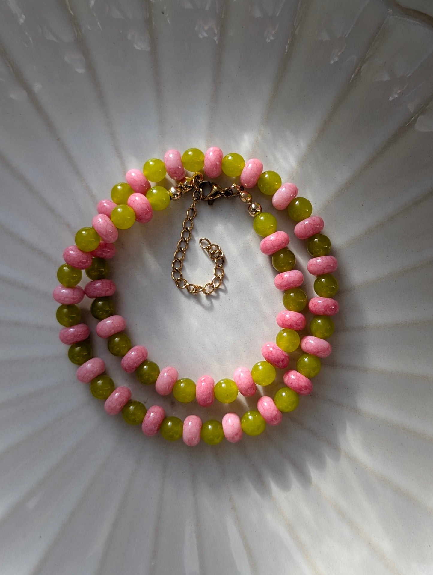 Pink Rhodonite & Green Beaded Necklace