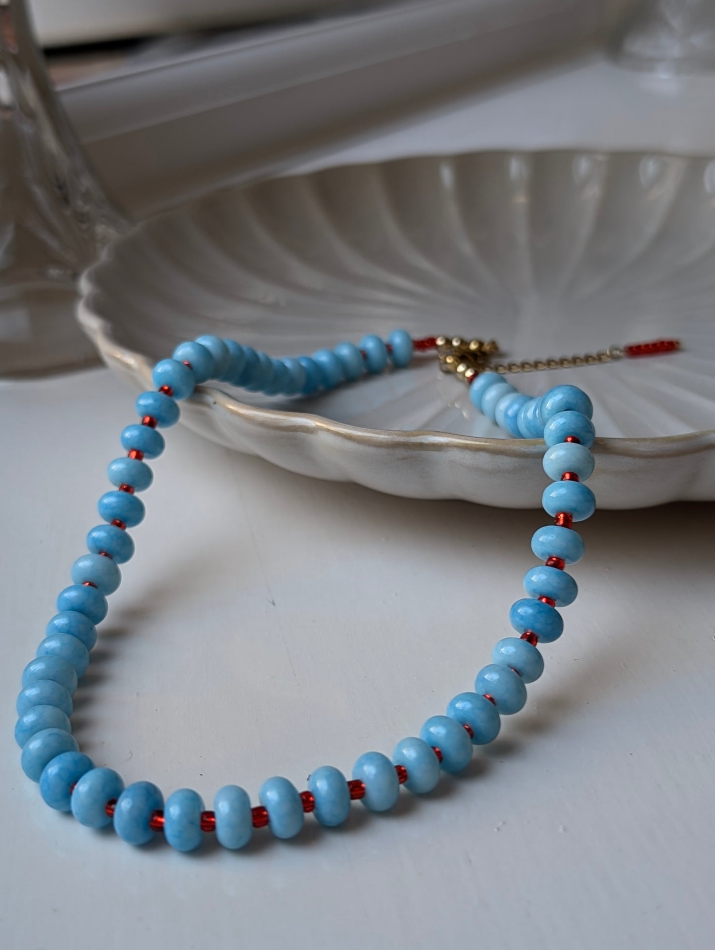 Red & Teal Rondelle Amazonite Necklace