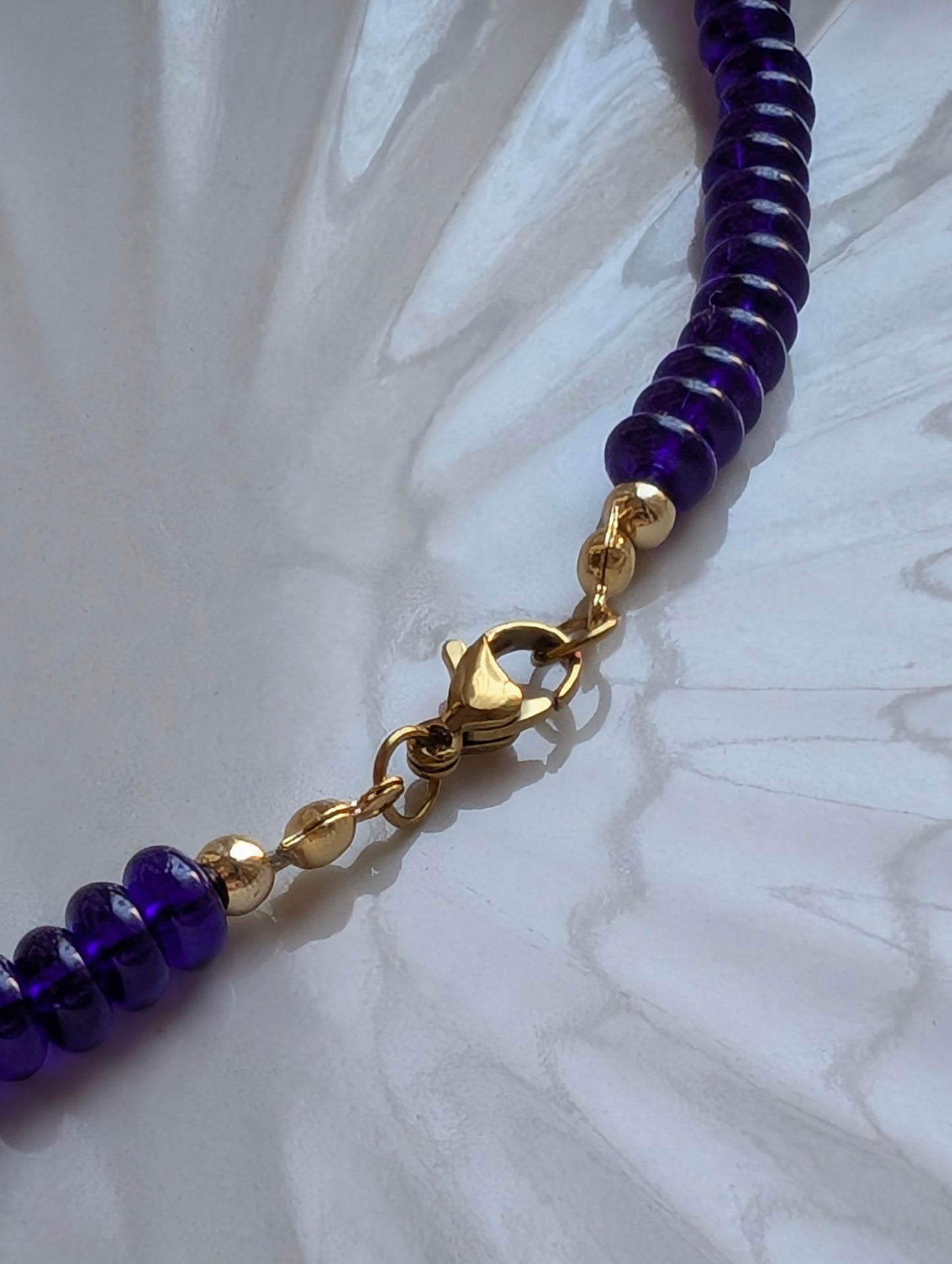 Cobalt Blue Rondelle Glass Beaded Choker with Love Heart Charm