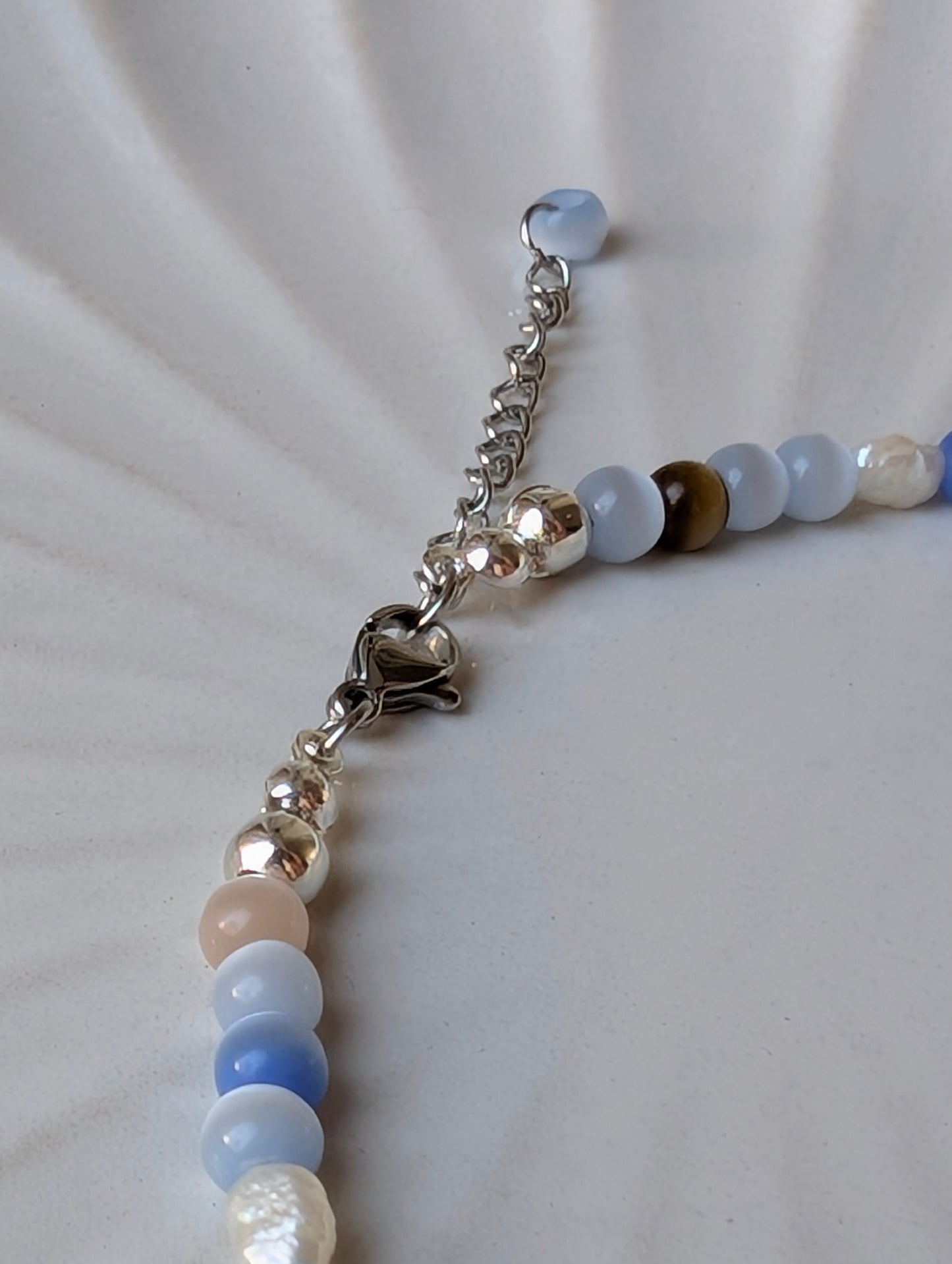 Natural Pearl & Blue Cat's Eye Mermaid Necklace