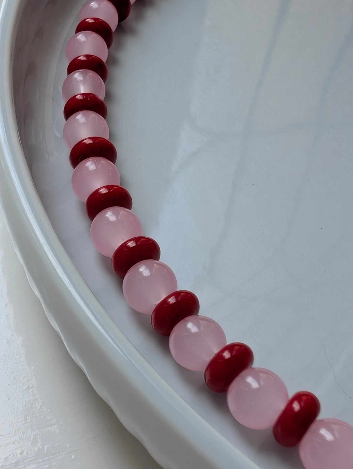 Pink & Red Rondelle Stone Beaded Necklace