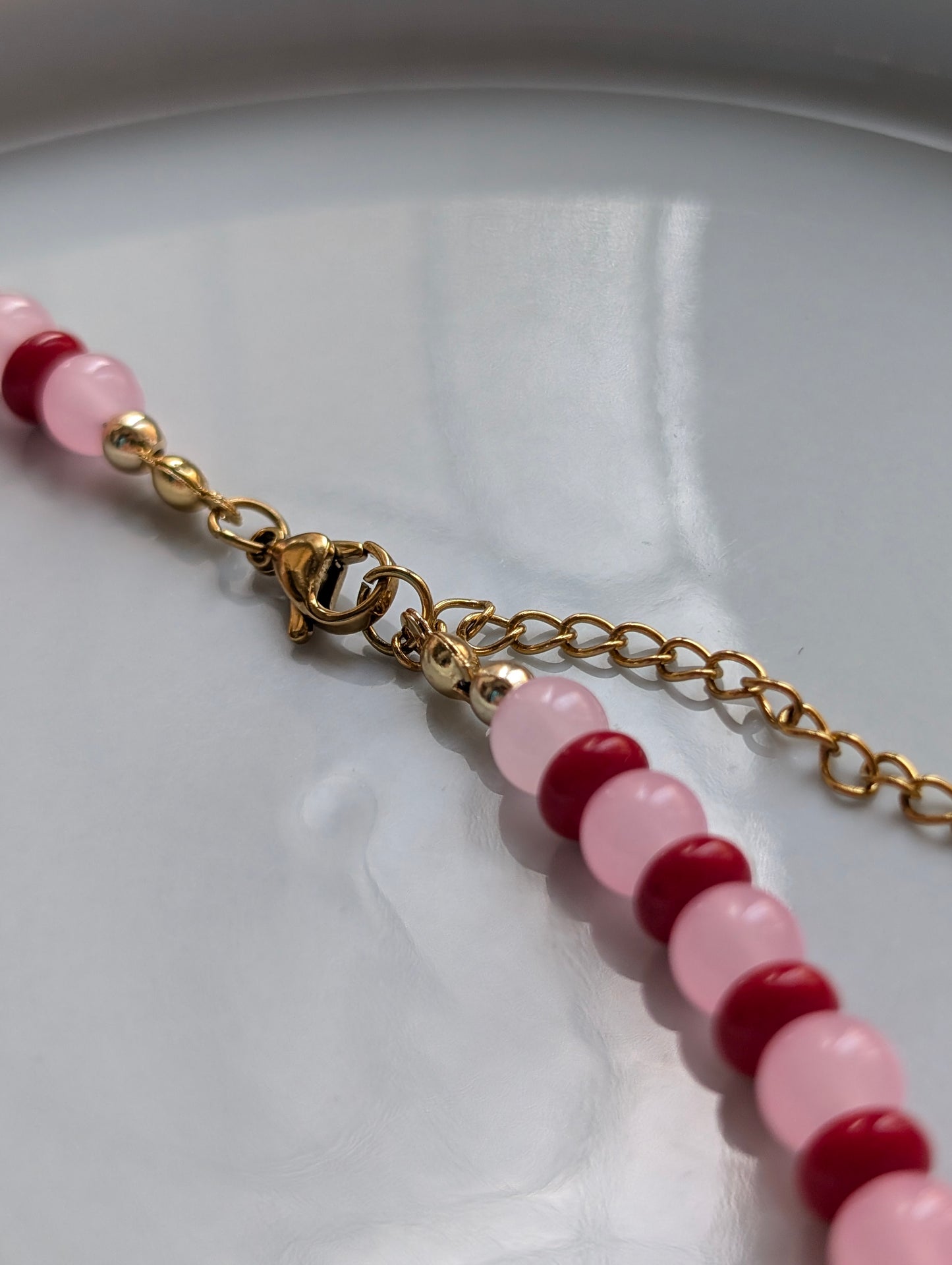 Pink & Red Rondelle Stone Beaded Necklace