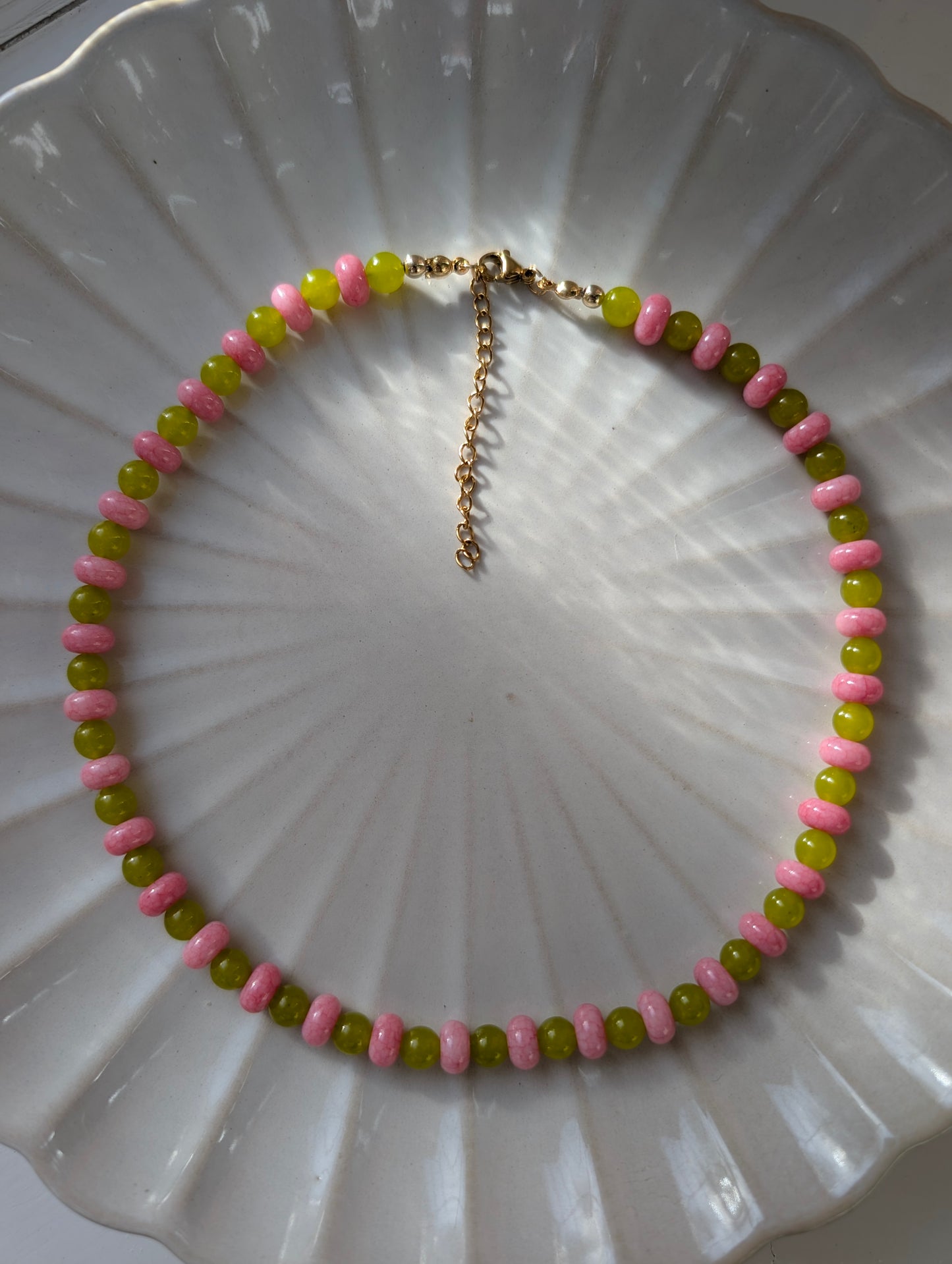 Pink Rhodonite & Green Beaded Necklace