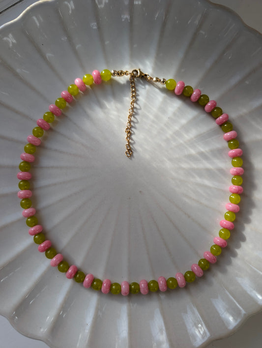 Pink Rhodonite & Green Beaded Necklace