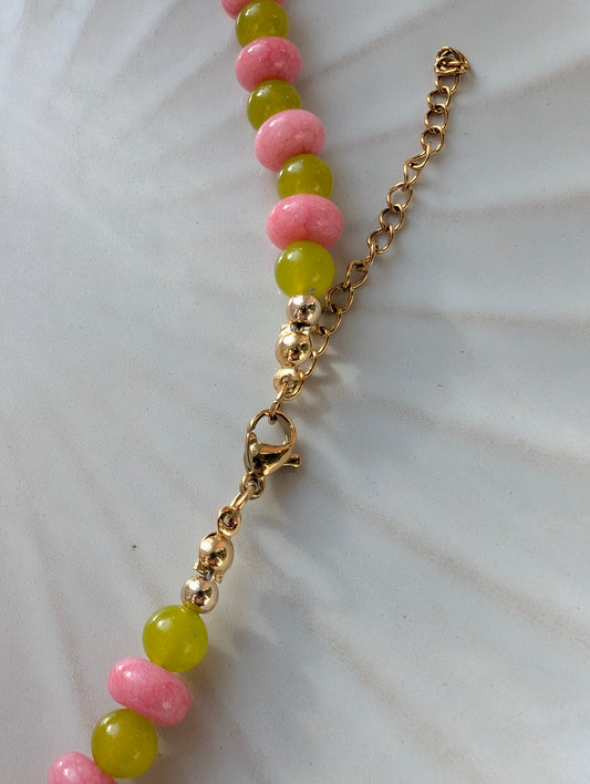 Pink Rhodonite & Green Beaded Necklace
