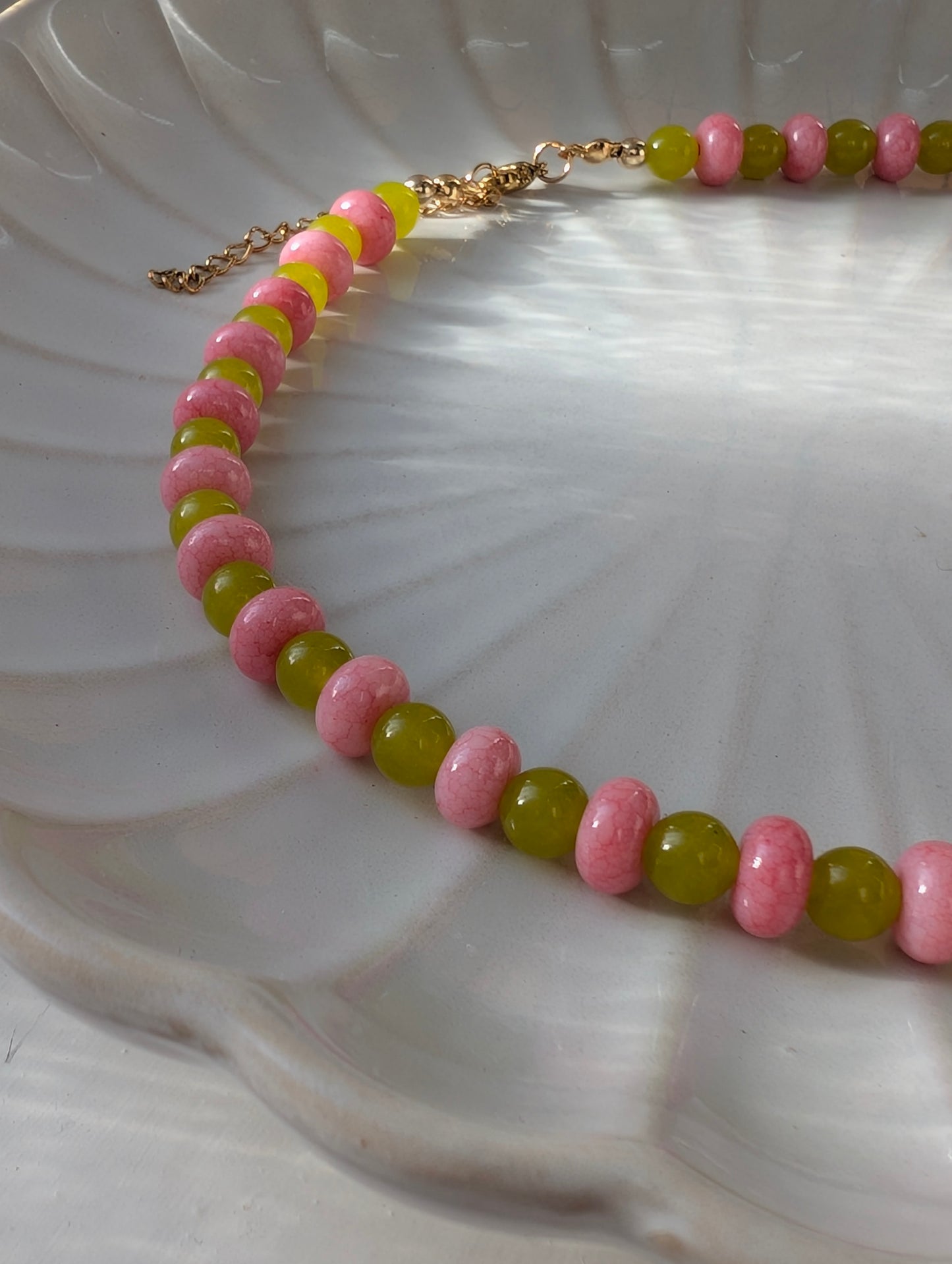 Pink Rhodonite & Green Beaded Necklace